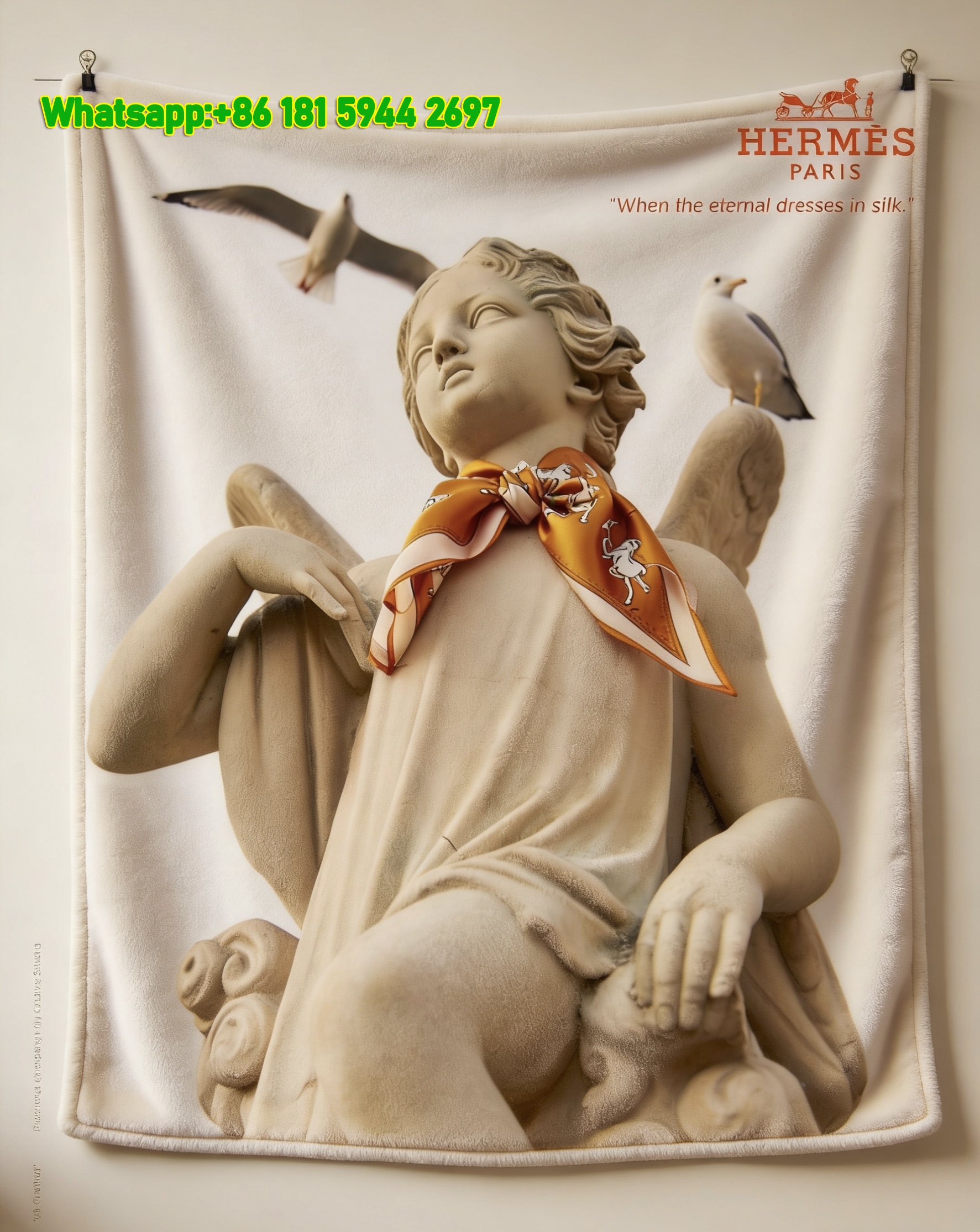 Hermès Eternal Dressed in Silk Angel Statue Print Flannel Throw Blanket IMG_5135